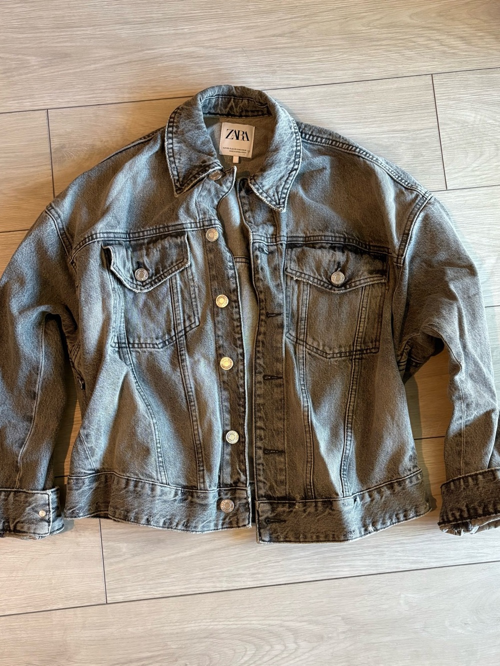 Zara Washed Grey Denim Trucker Jacket